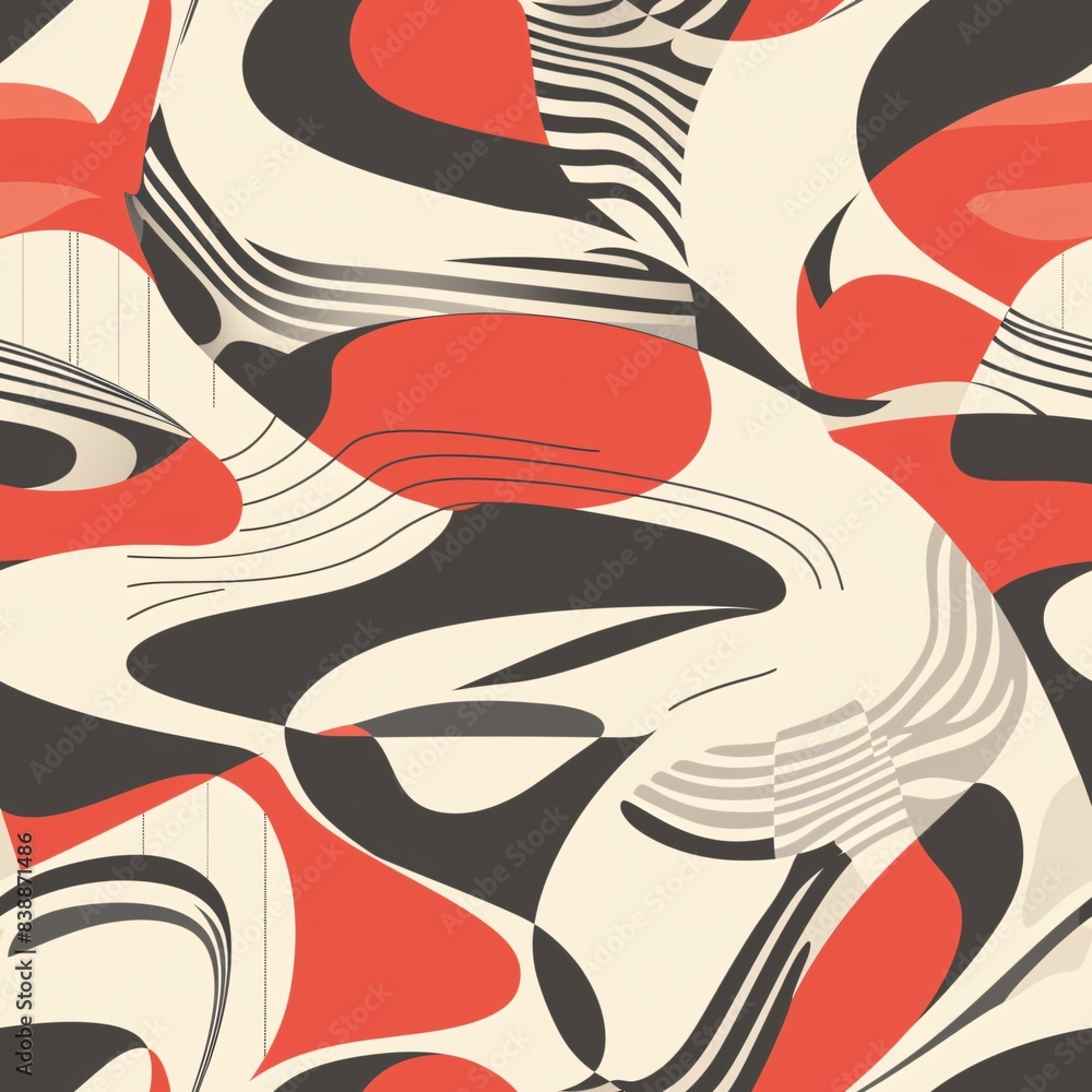 Poster A seamless pattern of abstract modern design elements with a mix of smooth curves and angular forms, creating a balanced and contemporary look