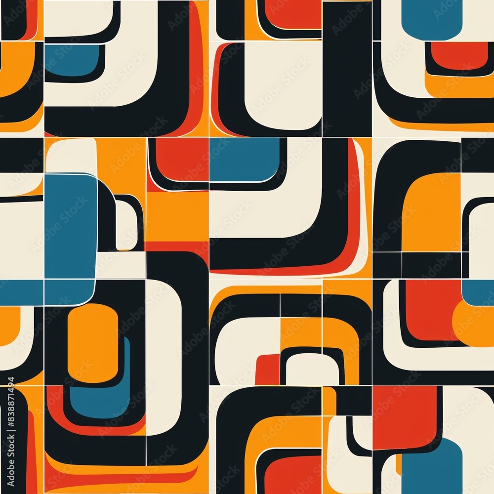 Poster a seamless pattern displaying an abstract modern background with dynamic shapes and bold color block