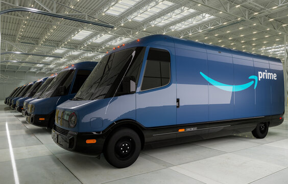 Rivian EDV: electric vans for Amazon at logistics center