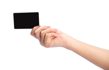 Female hand hold black card isolated on white background, clipping path.