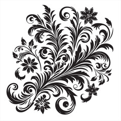 A collection of black silhouette vector pictures containing elegant roses and others with foliage clipart.