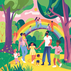 Illustration of  LGBTQIA family enjoying a day at the park