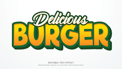 delicious burger editable 3d text effect template bold typography and abstract style drinks logo and brand