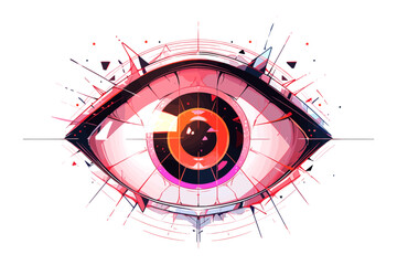 Vibrant abstract geometric eye design with dynamic shapes and colors
