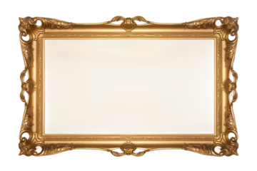 Reflective Elegance: A Gold Framed Mirror on a White or Clear Surface PNG Transparent Background.