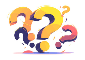 Colorful question marks in a playful design, curiosity and questions. Flat vector illustration.
