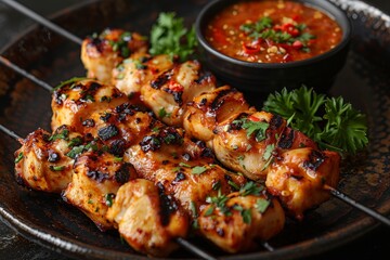 Yakitori - Skewers of grilled chicken served with dipping sauces. 