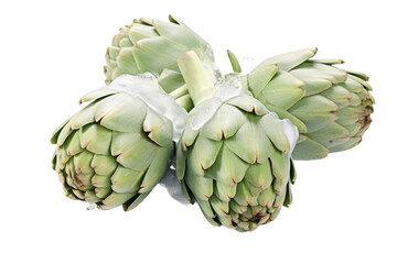 Obraz premium The Verdant Gathering: A Symphony of Green Artichokes on a Pure White Canvas on a White or Clear Surface PNG Transparent Background.