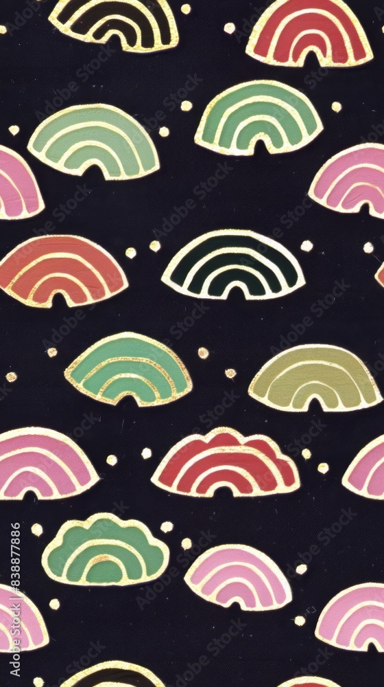 Poster seamless pattern with colorful rainbows on a black background