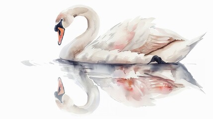 Graceful watercolor swan, clipart isolated, symbolizing beauty and elegance in serene spaces