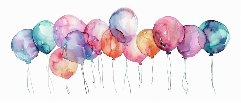 Joyful watercolor balloon bunch, clipart isolated, for celebrations and uplifting nursery themes