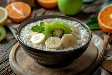 Rice porridge with fruit.