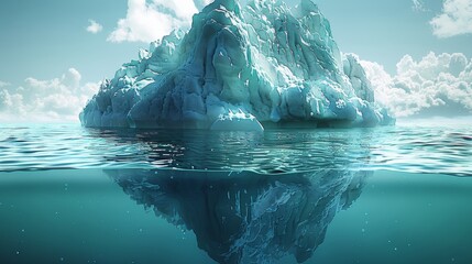 Iceberg that is partially underwater, symbolizing the hidden part of data and technology use in miniature form. Generative AI.