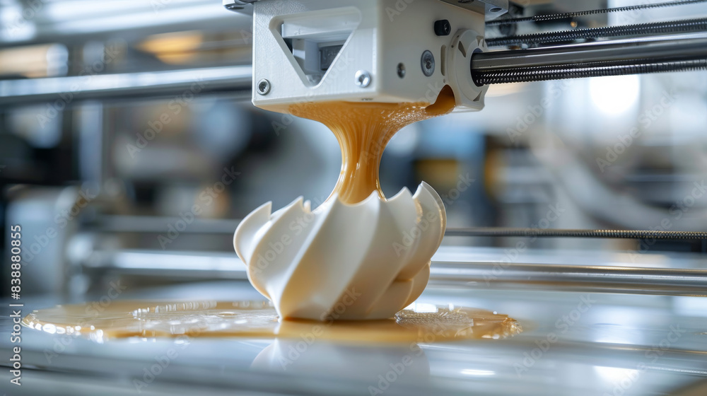 Aufkleber a big 3d printer in the process of printing a cooking ladle, must show the printing part of the 3d p