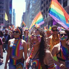 Obraz premium pride parade featuring diverse participants and vibrant colors