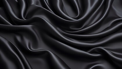 Fototapeta premium Black satin dark fabric texture is luxurious and shiny that is an abstract silk cloth background with patterns soft waves blur beautiful. Ai generate