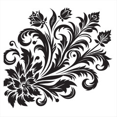 A collection of black silhouette vector pictures containing elegant roses and others with foliage clipart.