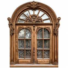 Old window isolated, antique door, wood shutters, vintage wooden windows, closed wardrobe