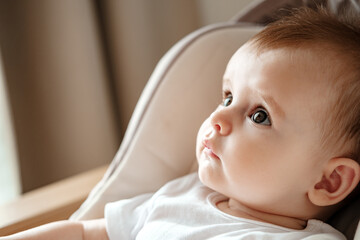 Close-up portrait of a small baby 6 months old with beautiful big eyes