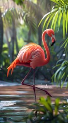 Fototapeta premium Illustration disign of a pink flamingo. Ai Generate.