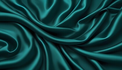 Obraz premium Black blue green abstract background. Dark green silk satin texture background. Beautiful wavy soft folds on the surface of the fabric. Teal elegant background with copy space for design. Web banner.