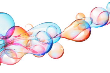 Vibrant Rainbow Bubbles Swirling Through the Sky on a White or Clear Surface PNG Transparent Background.