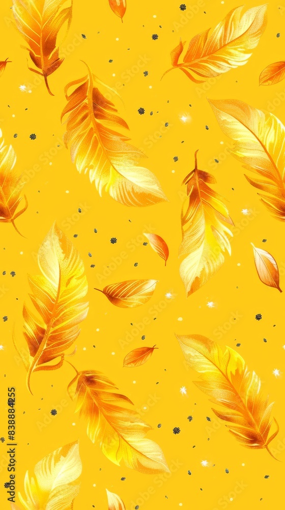 Poster abstract seamless pattern with golden feathers