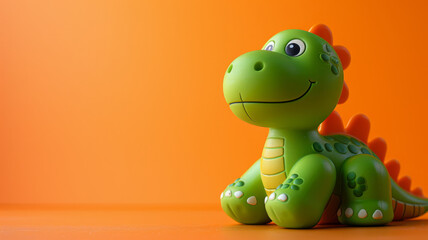 Fototapeta premium Green toy dinosaur on an orange background.