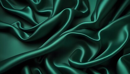 Obraz premium Black green satin dark fabric texture is luxurious shiny that is an abstract silk cloth background with patterns soft waves blur beautiful.