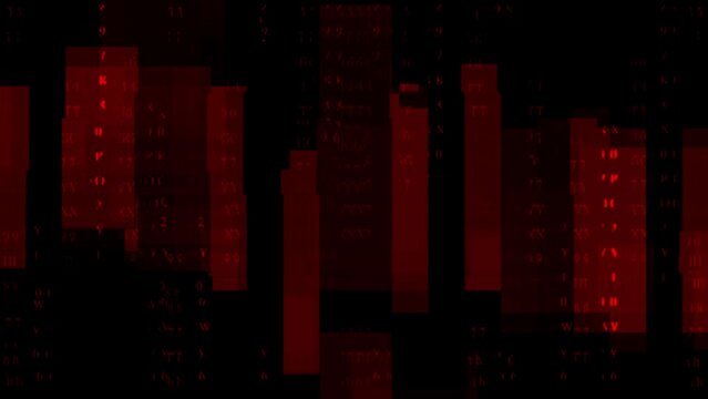No signal for malfunction or hacking on red screen monitor. Computer generated loopable vfx effect