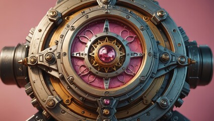 Obraz premium Steampunk Gear with Pink Gemstone