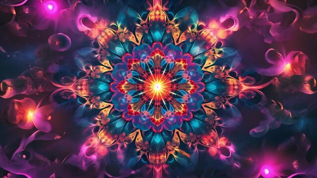 A 3D animation of a colorful kaleidoscope pattern