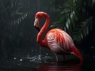 Fototapeta premium Illustration disign of a pink flamingo. Ai Generate.
