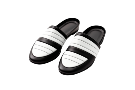 Yin and Yang: Black and White Shoes Dancing on White on a White or Clear Surface PNG Transparent Background.