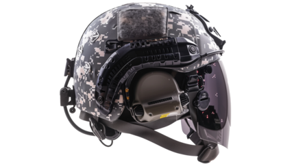 modern military helmet equipped with latest technologies isolated on solid transparent background, helmet cut out 