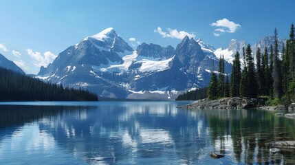 Fototapeta premium Lake in the mountains. Landscape nature illustration generated by ai