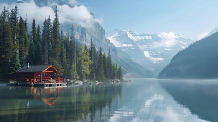 Fototapeta premium Lake in the mountains. Landscape nature illustration generated by ai