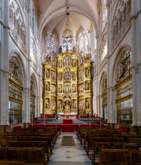 view of the main altar in the central nave of the Burgos Cathedral