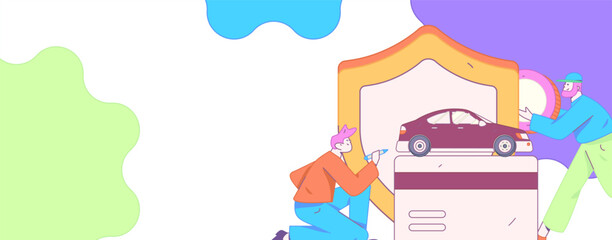 Buy insurance for car flat character vector concept operation illustration
