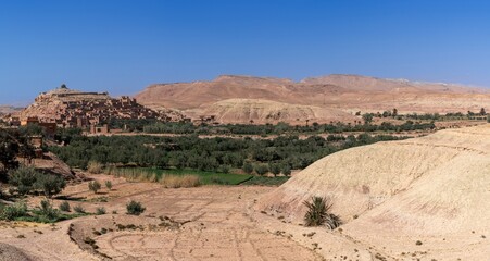 panorama landscape of Ait Benhaddou village in the Moroccan desert