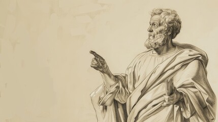 Fototapeta premium Apostle Simon the Zealot Spreading Gospel with Zeal and Fervor - Biblical Illustration on Beige Background - Copyspace