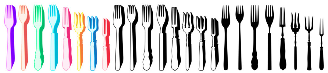 set collections trendy different cutlery fork icon design vector illustrations
