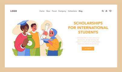 Scholarships for international students. Flat vector illustration