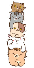 Vector Illustration of Cartoon Cat Pile on Isolated Background