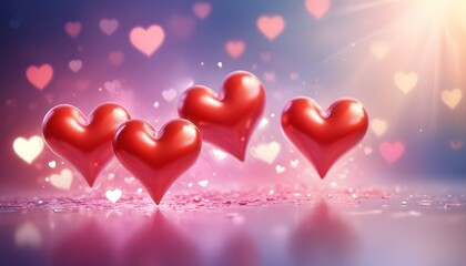 Enchanting Atmosphere - Shiny Hearts on Abstract Blurred Backdrop 