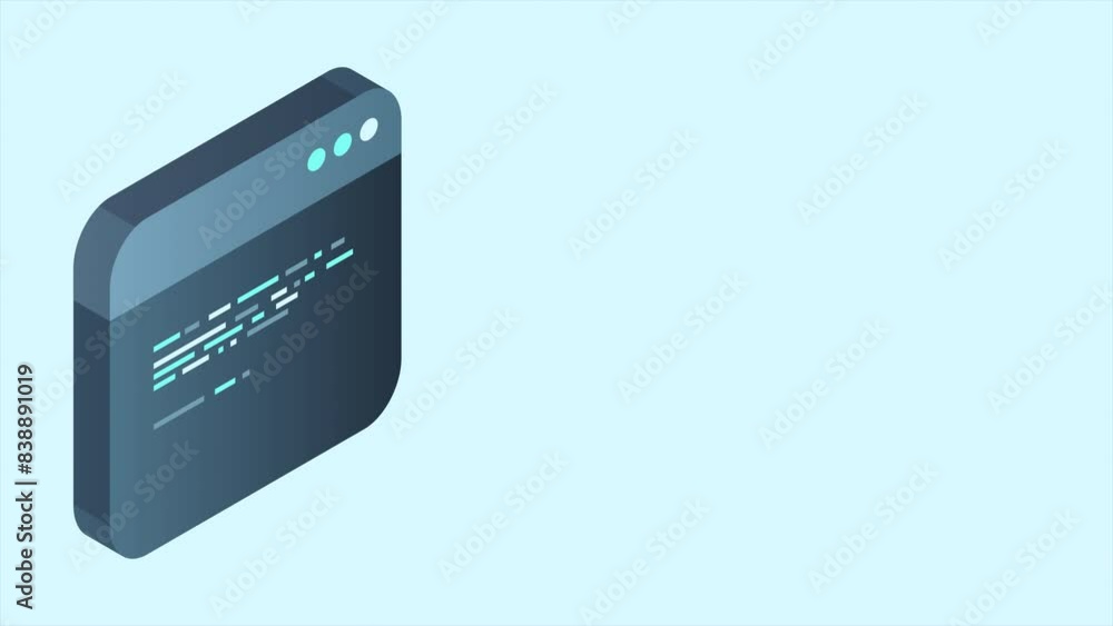 Fototapete Source code isometric animation. Abstract programming language and program code on a screen. Motion graphic. 4K video animated in isometric style