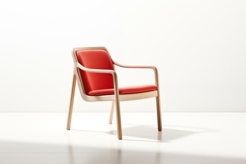 Obraz premium Minimalist wooden chair with red cushion