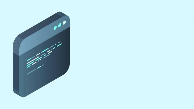 Source code isometric animation. Abstract programming language and program code on a screen. Motion graphic. 4K video animated in isometric style