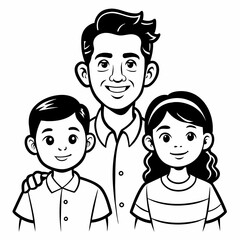 Black and white drawing of a family standing together