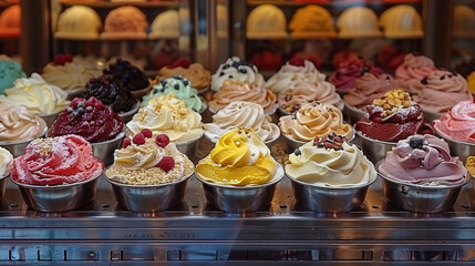 Fototapeta premium Window of desserts at a pastry shop.